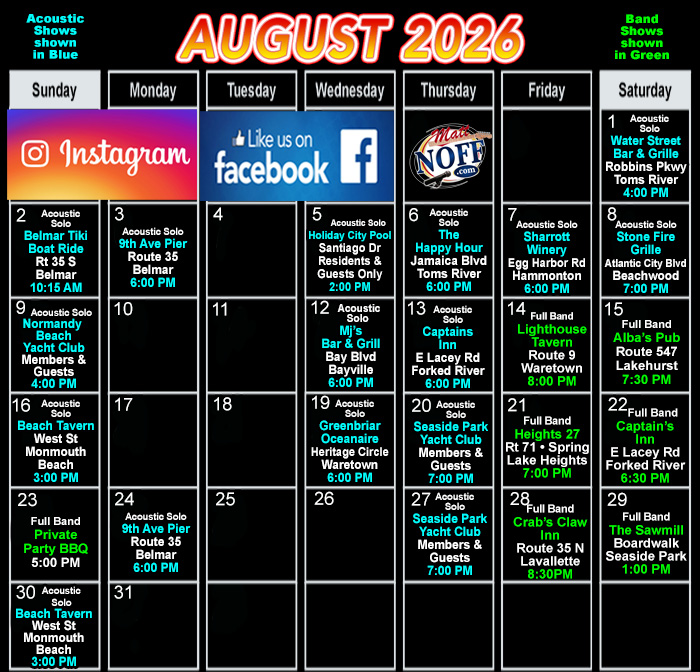 August Live Music in Ocean Monmouth County NJ